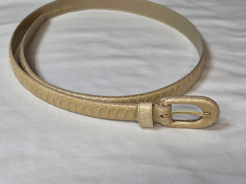 Vintage Saddlebred Genuine Snakeskin Belt Cream Tan Gold Buckle 34"
